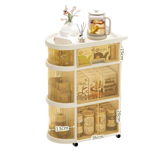 Amber 4 Layer Baby Storage Rack Folding Trolley With Dimensions In A White Background