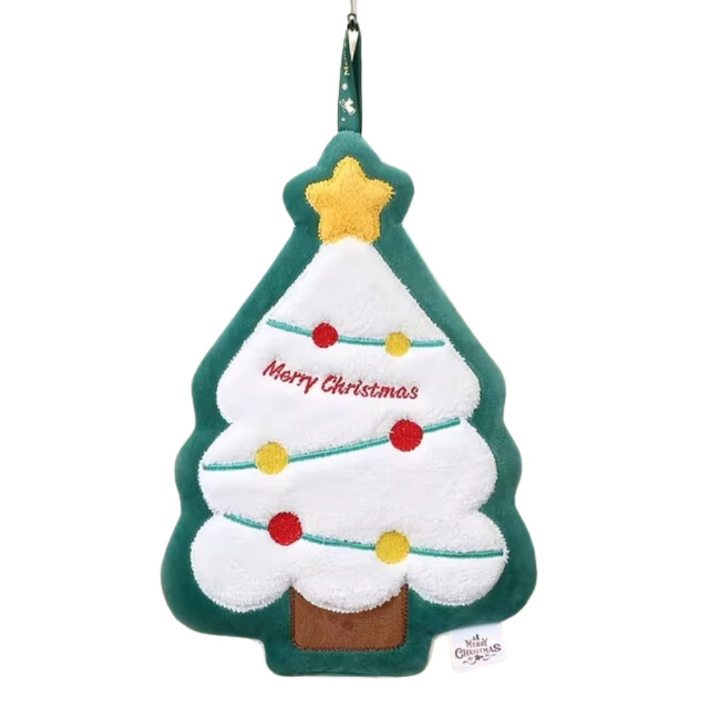 White Christmas Tree With Green Outline Design Christmas Hanging Towel In A White Background