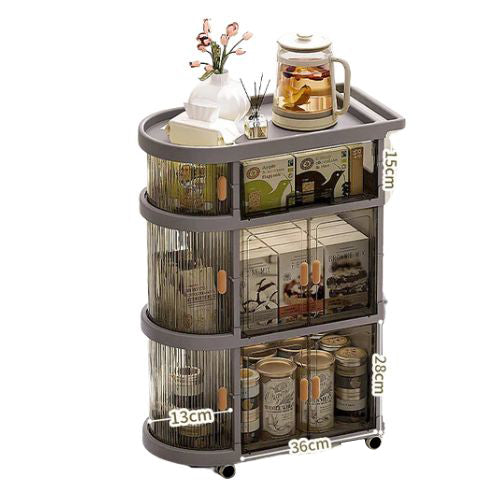 Gray 4 Layer Baby Storage Rack Folding Trolley With Dimensions In A White Background