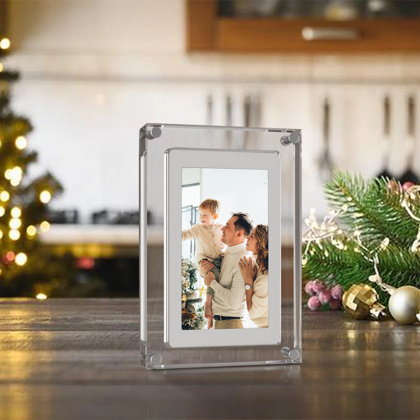 Acrylic Digital Photo Frame In a Christmassy lifestyle background