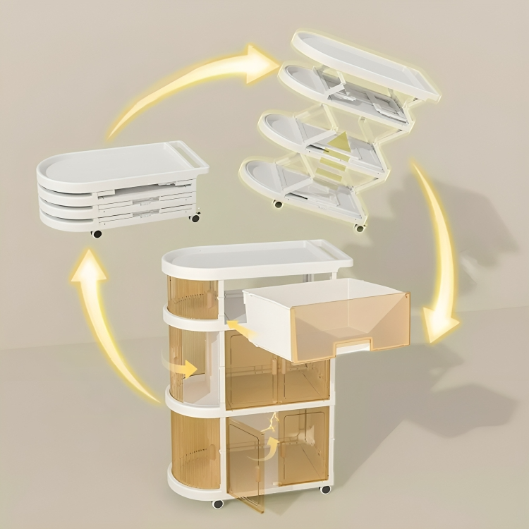 Baby Storage Rack Folding Trolley Assemble Steps Representation