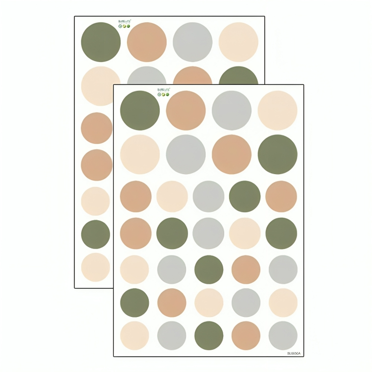 Two Sheets Of Nursery Wall Sticker Polka Dots With Different Colors In A White Background