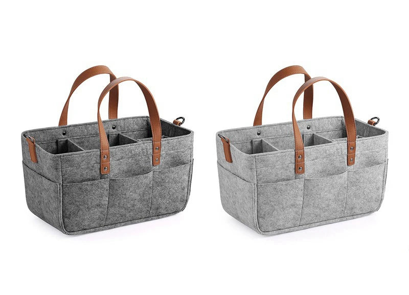 Two Dark Gray And Gray Baby Felt Organizer Bag In A White Background