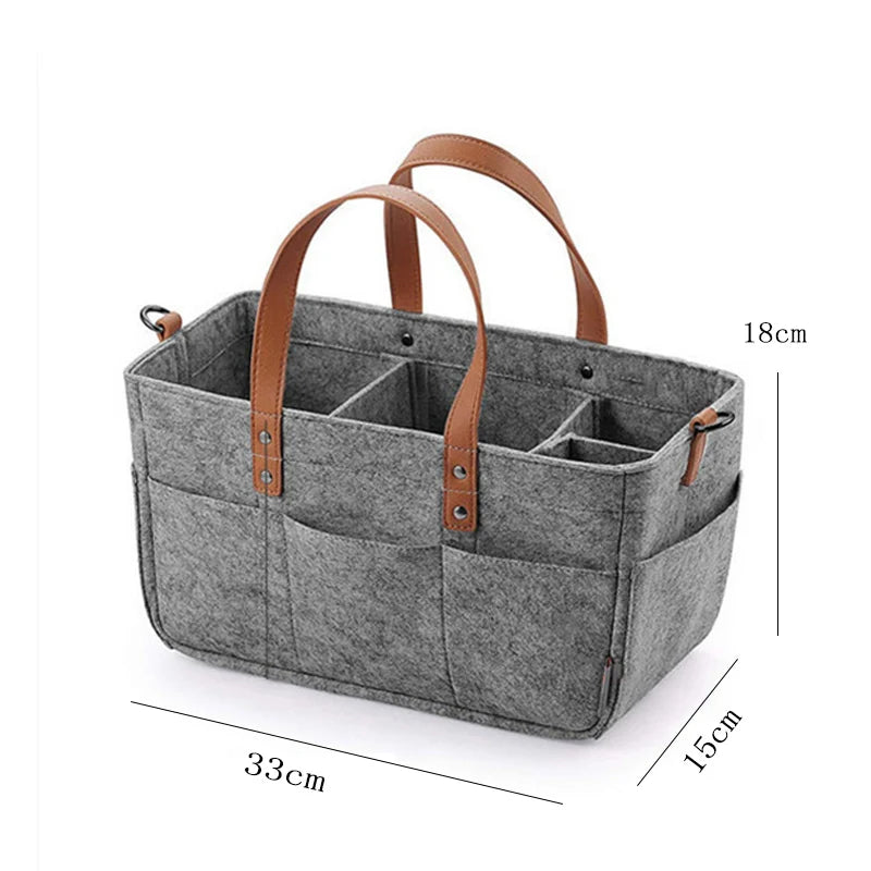 Gray Baby Felt Organizer Bag With Dimensions 33cm x 15cm x 18cm
