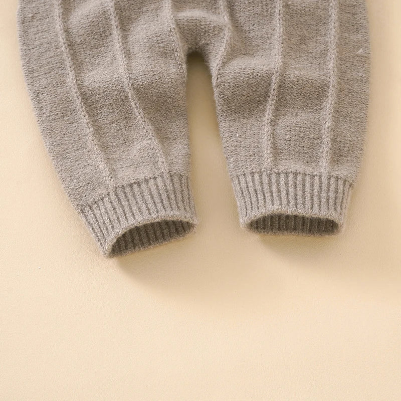 Dark Khaki Baby Knitted Romper's Bottom Cuffs