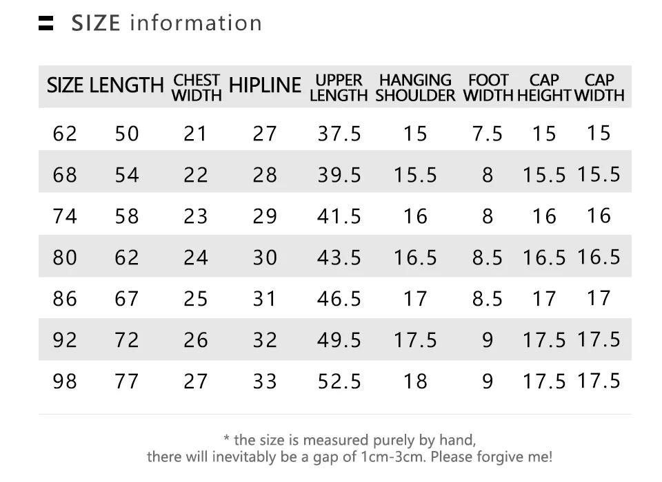 Baby Knitted Romper Size Chart