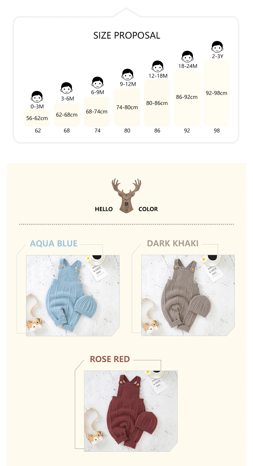 Baby Knitted Romper Color and Size Chart