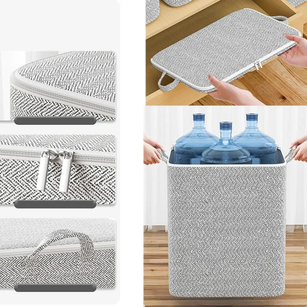 A Collage of 5 close up Photo of Non-woven Storage Bag Organizer With Lid