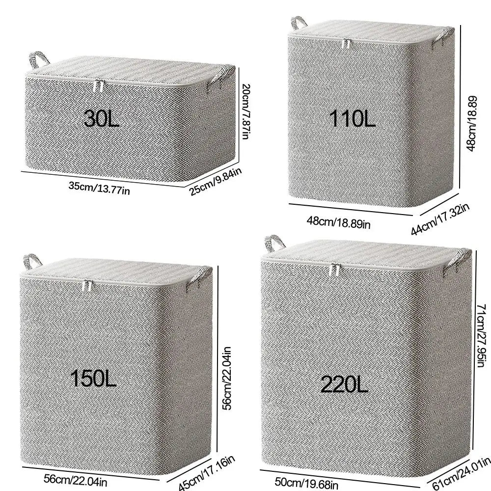 Four Non-woven Storage Bag Organizer With Lids With Sizes And Dimensions "30L, 110L, 150L, 220L"