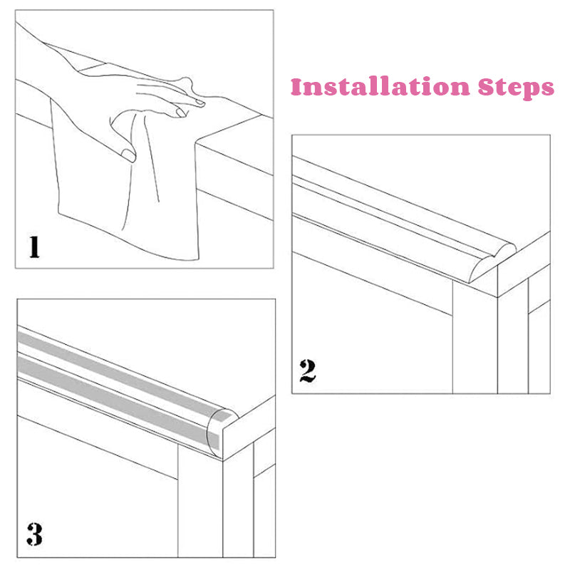 Child-proof Clear table corner guard strip Installation Step