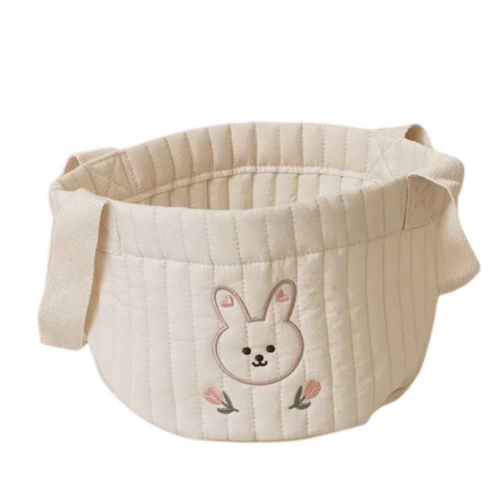 Small Baby Diaper Bag Caddy Organizer With Rabbit Design In A White Background