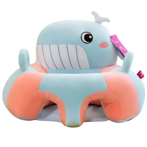 Blue And Pink Whale Baby Sofa Plush Chair Cover In A White Background
