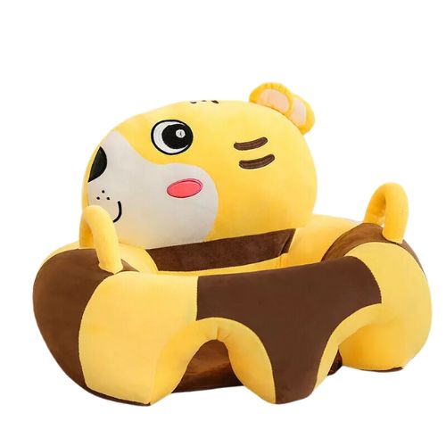 Yellow And Brown Tiger Sofa Plush Chair Cover In A White Background
