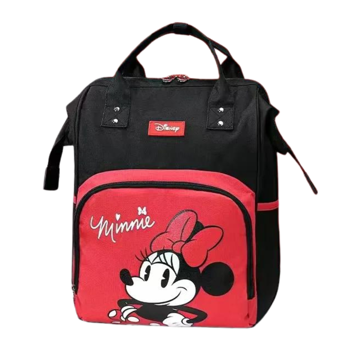 Black and red Minnie Mouse Disney backpack.