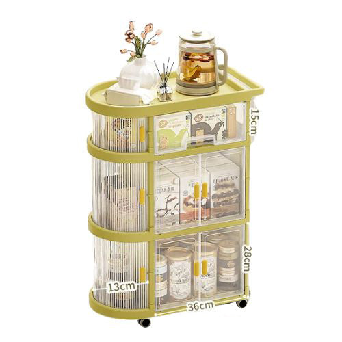 Green 4 Layer Baby Storage Rack Folding Trolley With Dimensions In A White Background