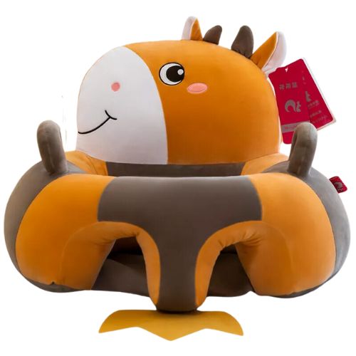 Orange And Brown Baby Sofa Plush Chair Cover In A White Background
