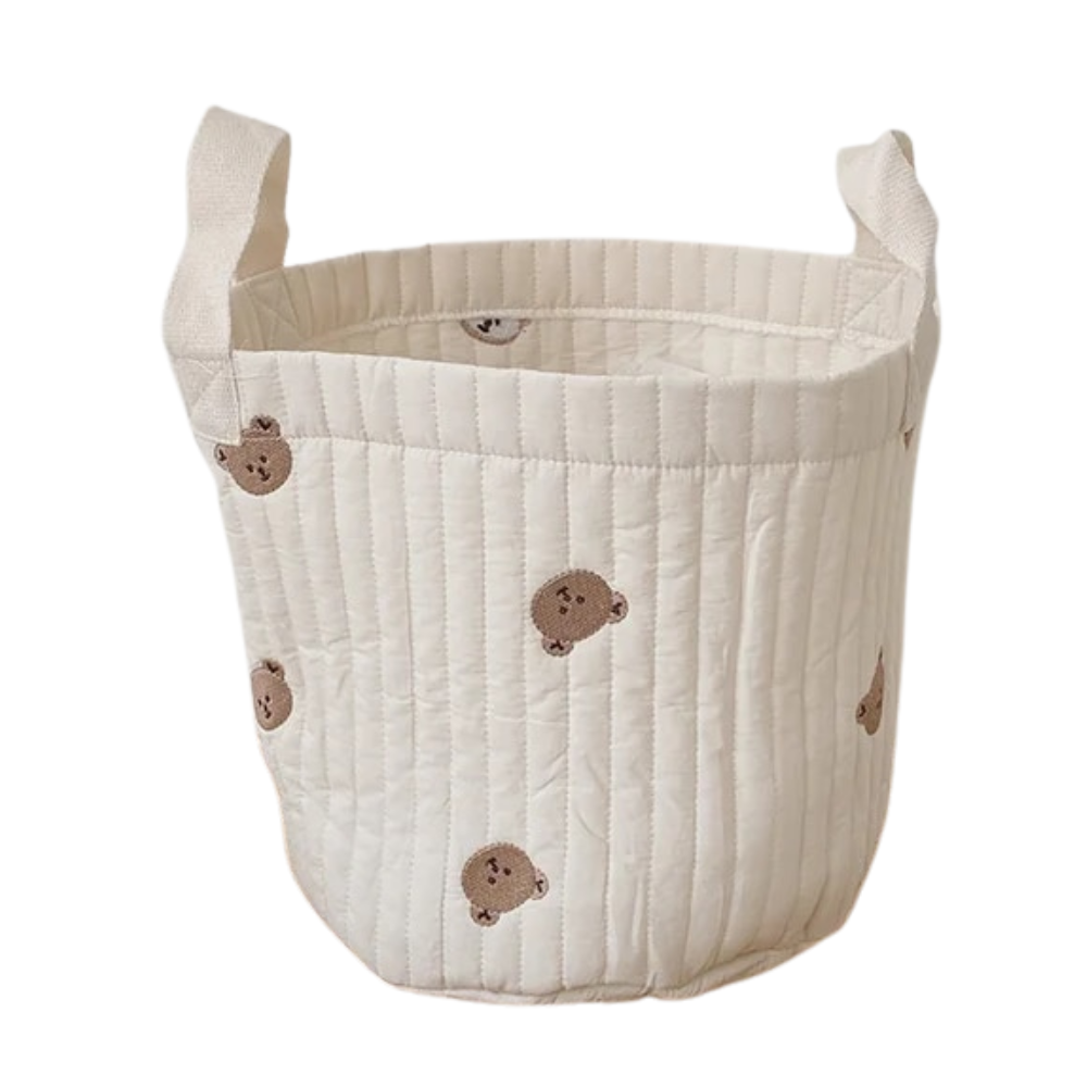 Large Baby Diaper Bag Caddy Organizer With Bear Design In A White Background