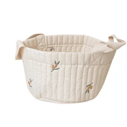 Small Baby Diaper Bag Caddy Organizer With Olive Design In A White Background