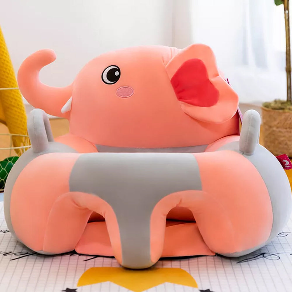 Peach and Gray Elephant Sofa Plush Chair Cover In A Living Room Background
