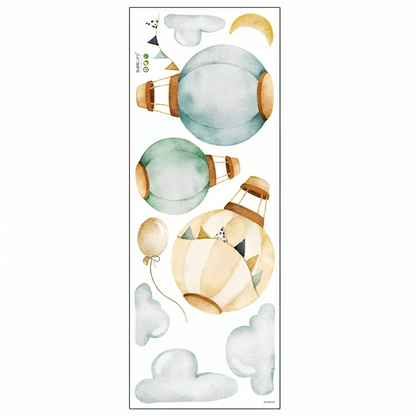 Nursery Wall Sticker With Hot Air Balloon And Clouds Design In A White Background