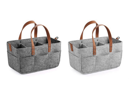 Two Dark Gray And Gray Baby Felt Organizer Bag In A White Background