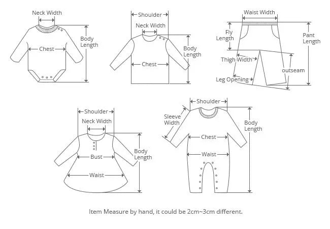 A chart detailing the measurement units for various baby clothing sizes