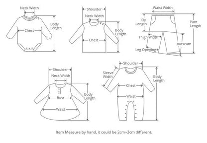 A chart detailing the measurement units for various baby clothing sizes