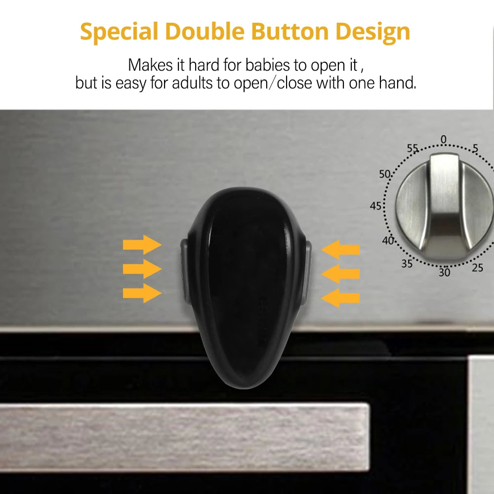 Black Oven & Door Safety Lock highlighting double button design feature