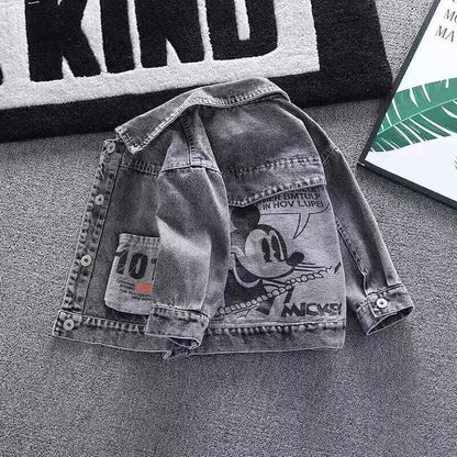 Mickey Mouse Printed Toddler Black Denim Jacket Showcasing Back Design