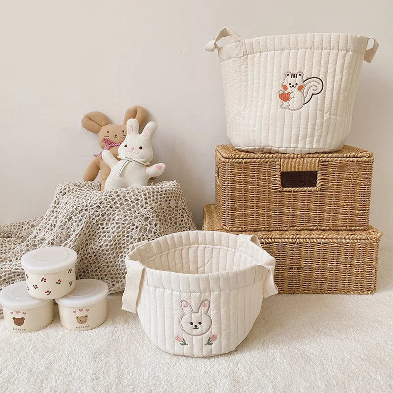 Two Baby Diaper Bag Caddy Organizer With Bear And Squirrel Design On A Lifestyle Background