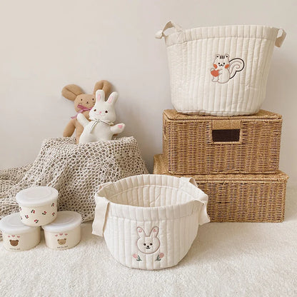 Two Baby Diaper Bag Caddy Organizer With Bear And Squirrel Design On A Lifestyle Background