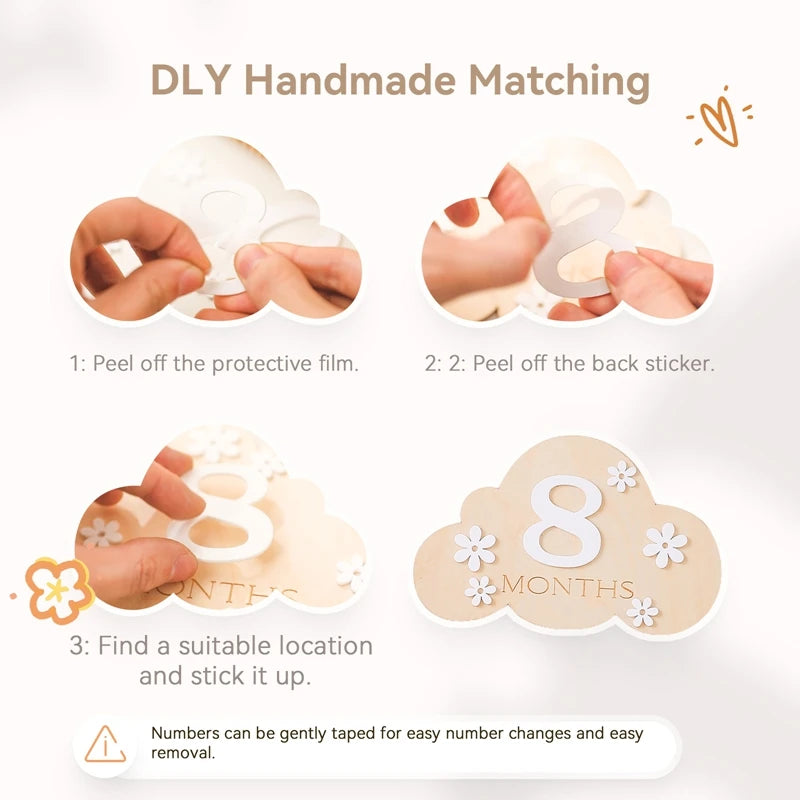 Instruction on how to put the number cutouts in the wooden milestone card