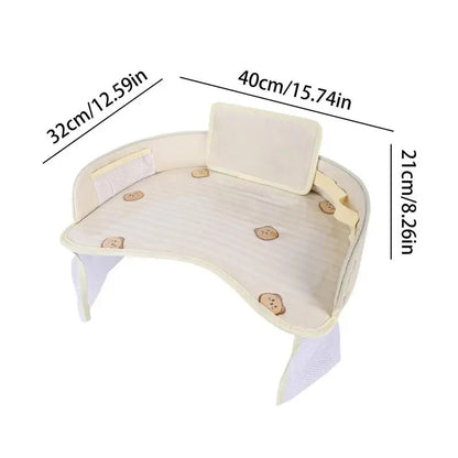 Portable baby bed with dimensions and pillow on white background.