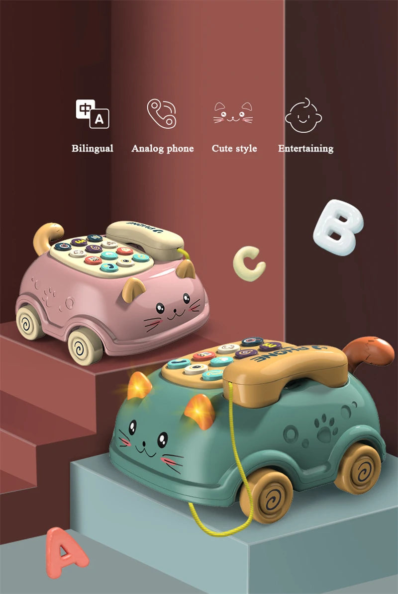 Illustration of cute, cat-shaped analog phones in pastel colors, with whimsical detailing.