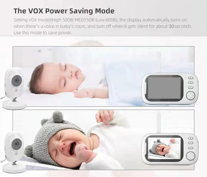 A visual representation of Vox power-saving mode on a Baby Security Camera illustrating its features for reducing power consumption