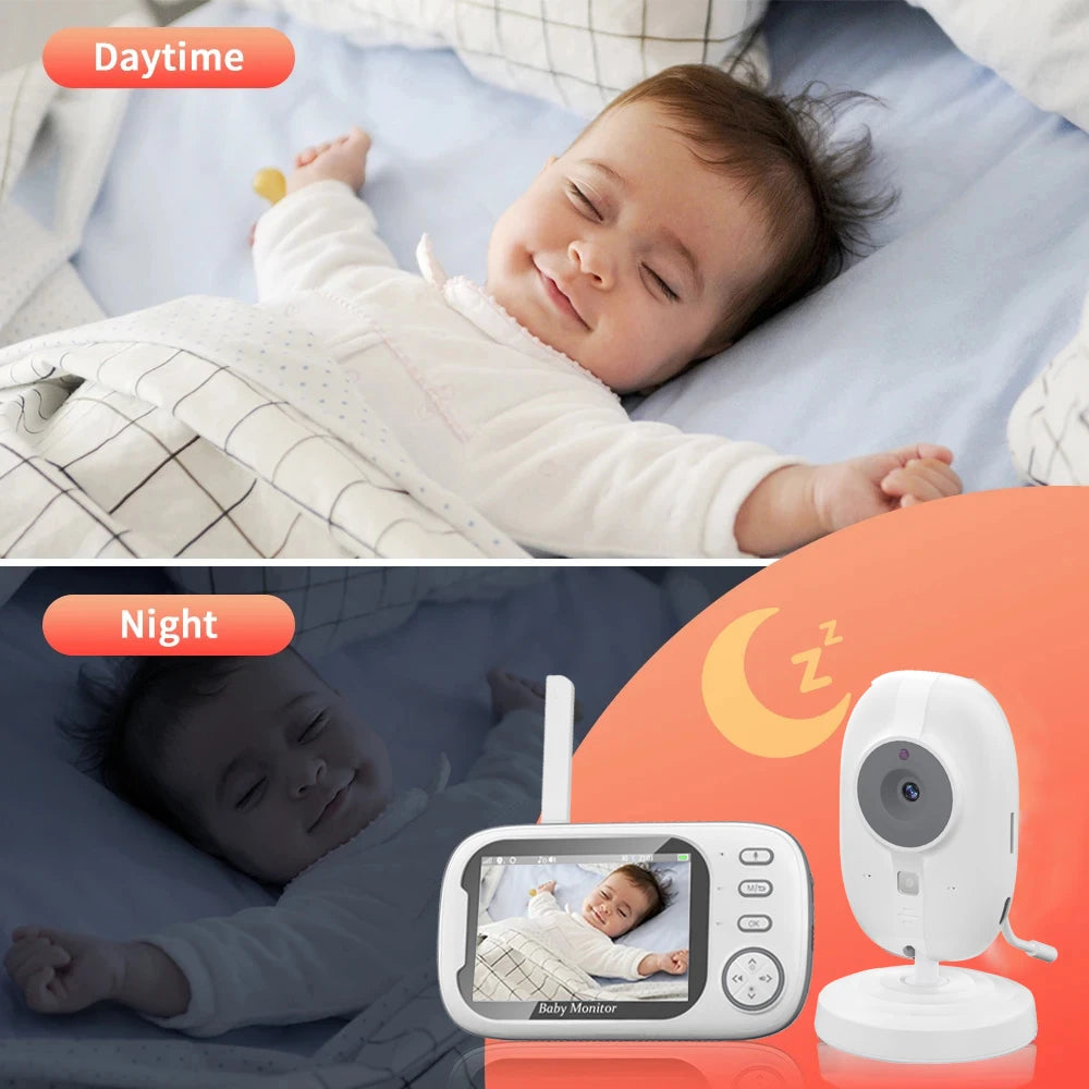 Baby monitor featuring night vision and a soothing night light for enhanced nighttime monitoring.