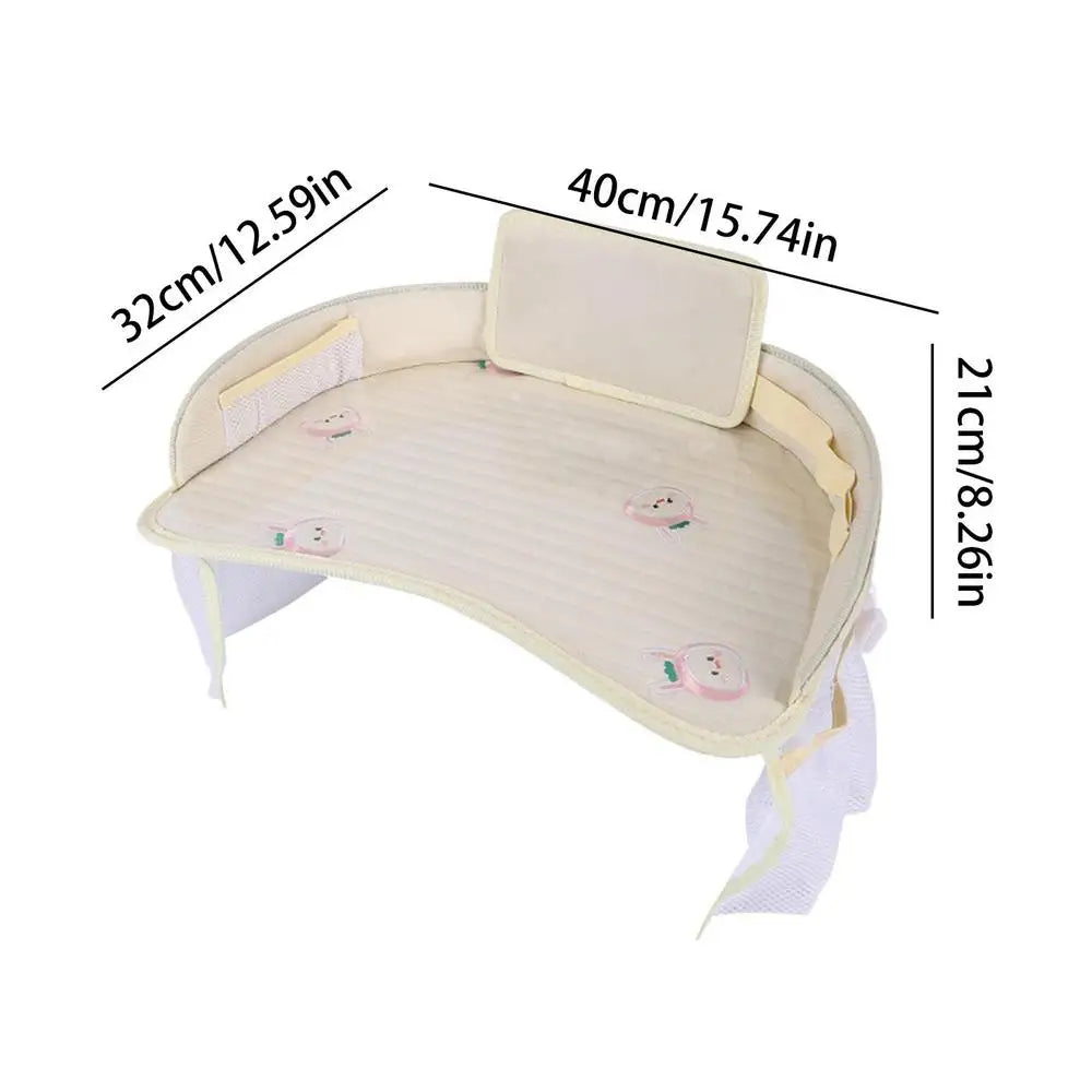 Baby pillow with head support and dimensions displayed.