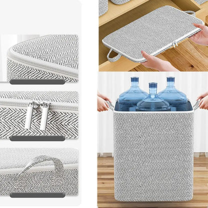 A Collage of 5 close up Photo of Non-woven Storage Bag Organizer With Lid