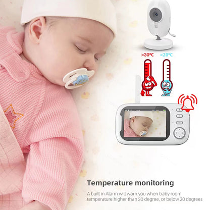  A peaceful baby sleeps in a crib, monitored by a digital baby monitor with temperature monitoring features