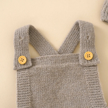 A close up photo of Dark Khaki Baby Knitted Romper Square Collar