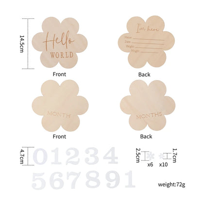 Flower wooden milestone card size chart