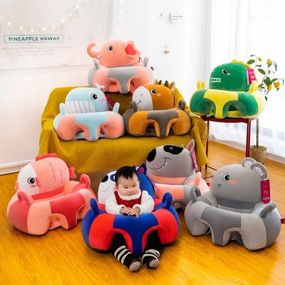 Baby Sofa Plush Chair With Animal Covers and A Baby Sitting In One Of The Chair In A Living Room