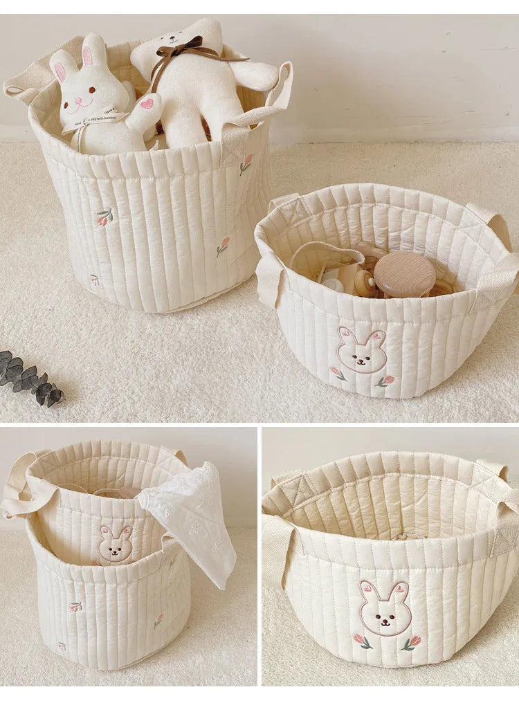 A Collage Photo Of Baby Diaper Bag Caddy Organizer In Use